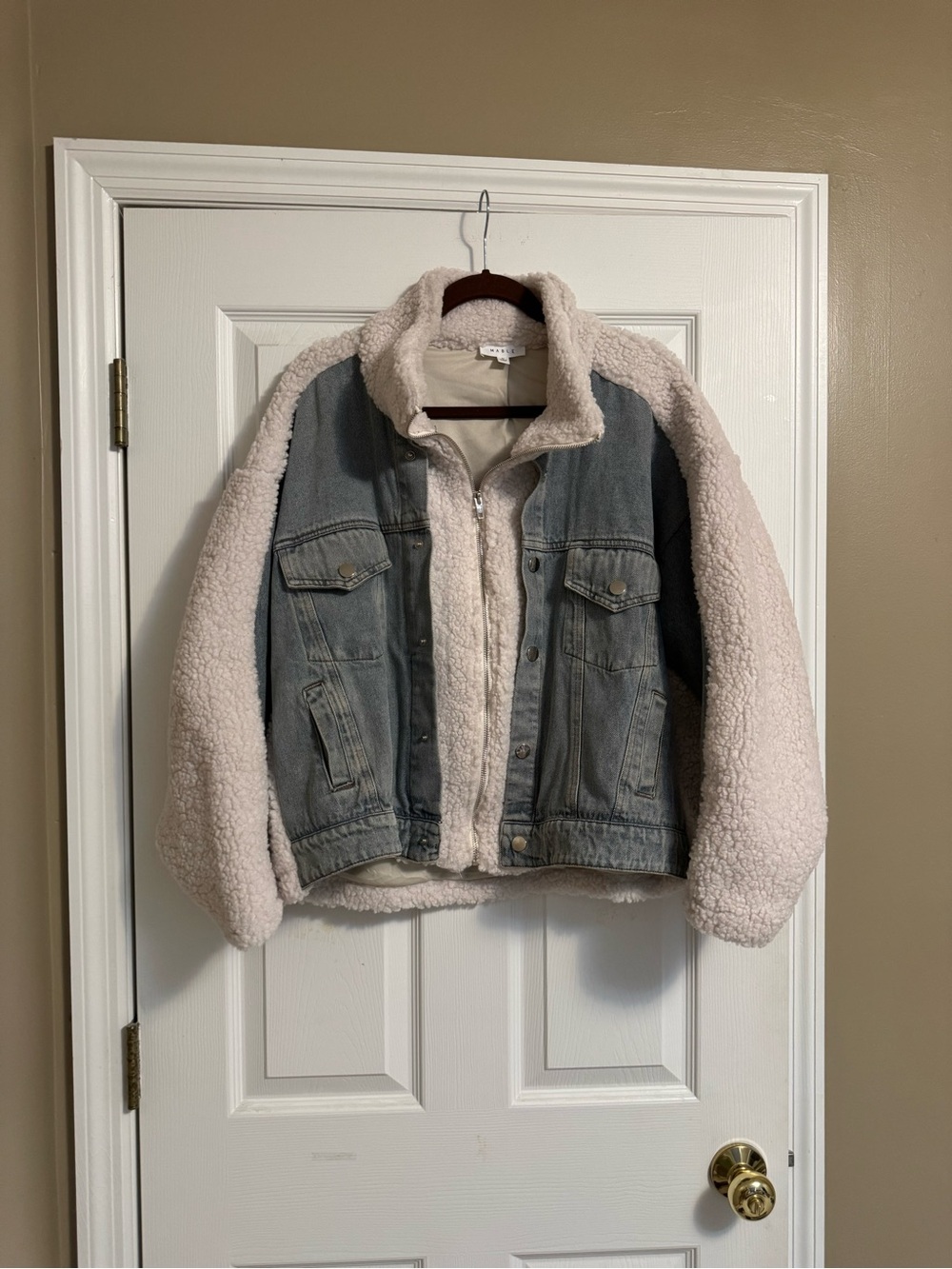 Light Blue Denim Jacket with Cream Sherpa Trim